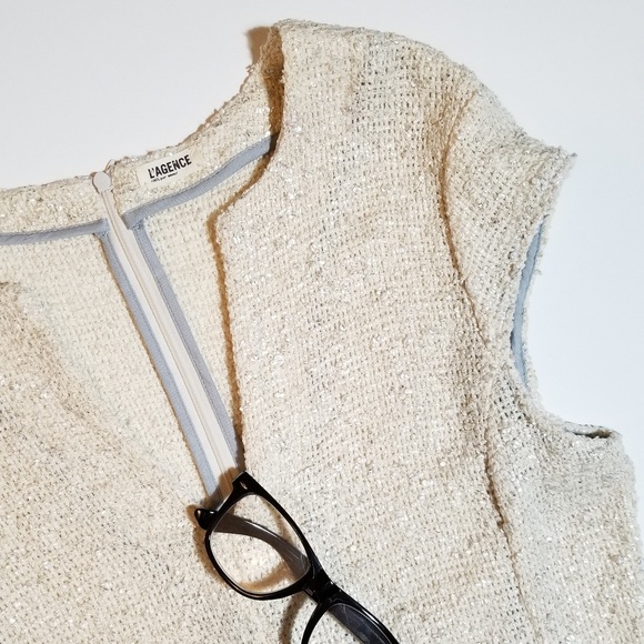 L'Agence Cap Sleeve Metallic Shimmer Tweed Dress - Picture 4 of 8